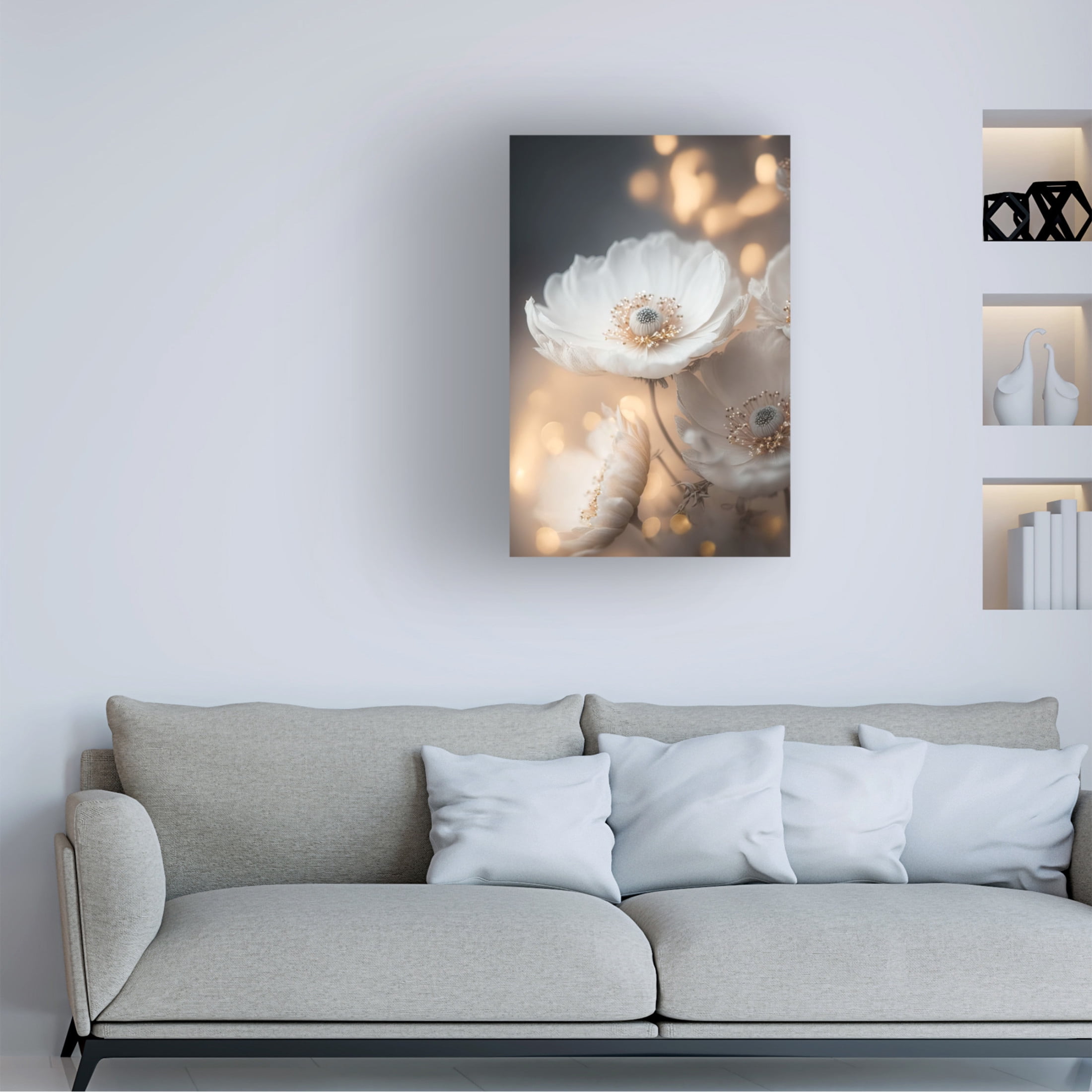 Canvas Wall Art - Treechild 'White And Golden Flowers' Wall Art for Living Room, Bedroom, or Office D?cor by Trademark Fine Art - 30 x 47 Inches