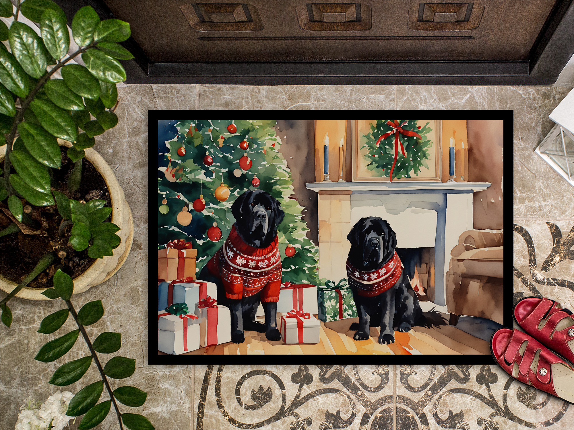 Carolines Treasures DAC2756MAT 0.15 x 18 x 27 in. Tibetan Mastiff Cozy Christmas Doormat