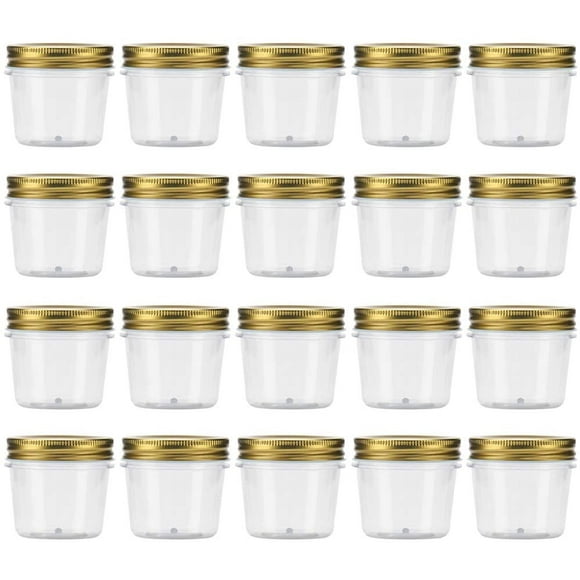 KSCD 4 Onces Pots en Plastique Transparent avec Couvercles en Or - Remplissables Ronds Transparents Pots de Rangement Transparents pour la Cuisine et le Stockage Domestique - Sans BPA (20 Pack) Or 20 Pack 4 Onces