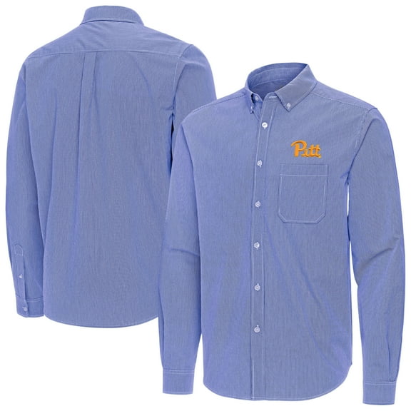 Men's Antigua Royal Pitt Panthers Porter Woven Tri-Blend Long Sleeve Button-Down Shirt