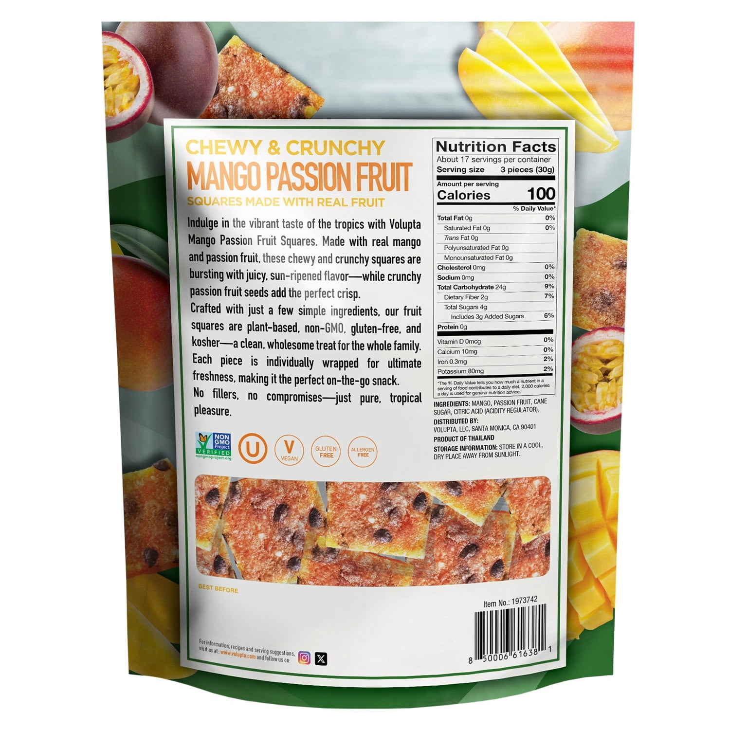 Volupta Chewy & Crunchy Mango Passion Fruit Squares, 18 Ounce