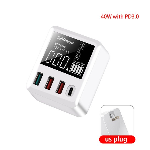 Cargador rápido Teléfono móvil Tableta Adaptador de carga de viaje Pantalla LED Adaptador de corriente USB, A9T + y enchufe de EE. UU.40W seitruly EL000303-01