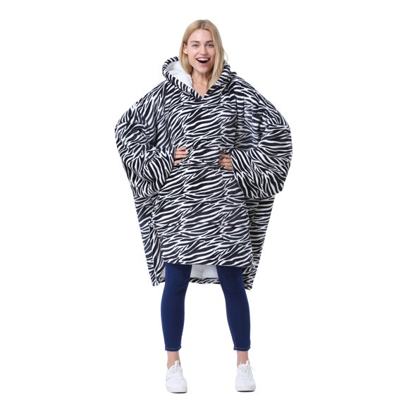 Flyingstar Oversized Hoodie Blanket,Cozy Reversible Oversized Sweatshirt for Adults Women Men And Teens Boy Girl,Zebra