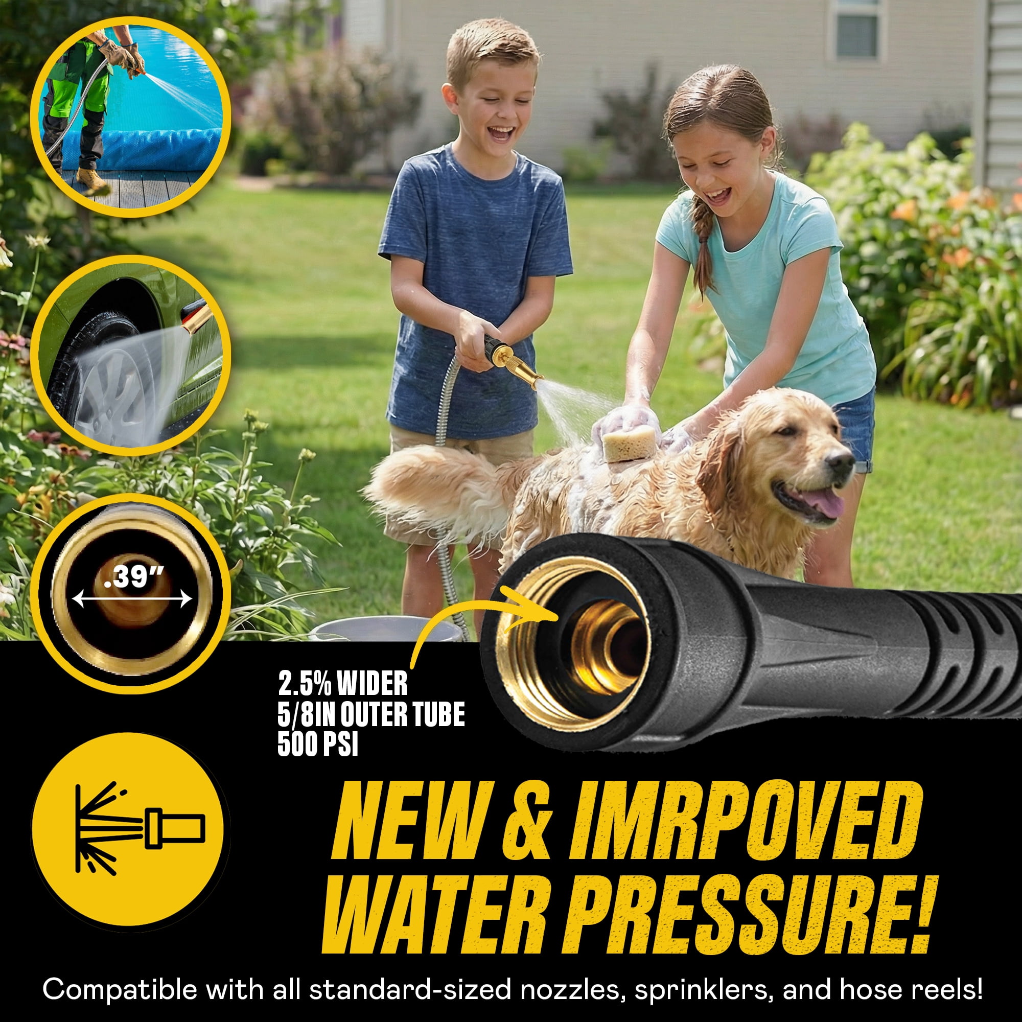 Bionic Steel Pro 125 FT Garden Hose with Nozzle, 304 Stainless Steel Metal Water Hose 125Ft, Flexible Hose, Kink Free, Lightweight and Durable, Crush Resistant Fitting, Easy to Coil, 500PSI