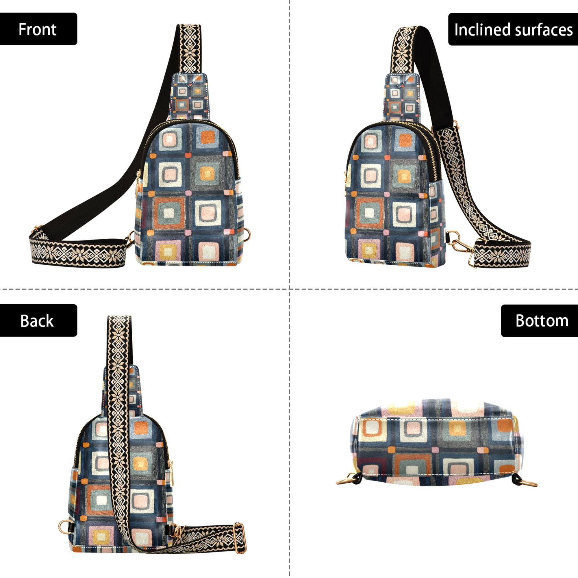FORMRS Womens Crossbody Sling Bag Travel Daypack Shoulder Chest Backpack, Square Harmony