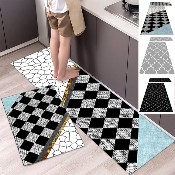 AYktou 2 Pcs Kitchen Mat for Floor, Floor Tile Patterns Area Rugs Non-Slip Non-Fatigue Standing Mat Bathroom Rugs Waterproof Carpet for Floor Office Laundry Kitchen Rugs Set - 47×16 & 16×24 Inch