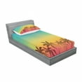 thumbnail image 3 of Tropical Bedding Set with Sheet & Covers, Sunrise Reflecting on Palm Tree Tops on Island Digital Weathered Holiday Theme, Printed Bedroom Decor 2 Shams, 4 Sizes, Multicolor, by Ambesonne, 3 of 3