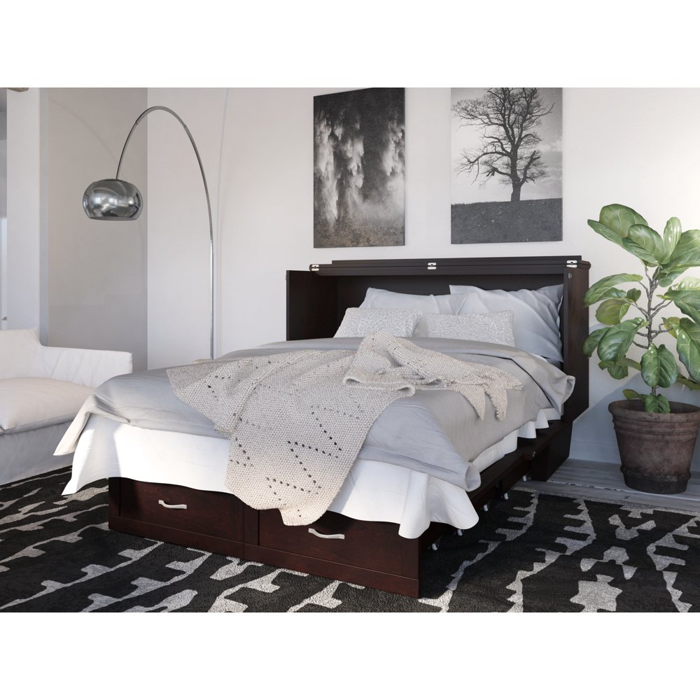 Monroe Murphy Bed Chest Queen Espresso with Charging Station Walmart