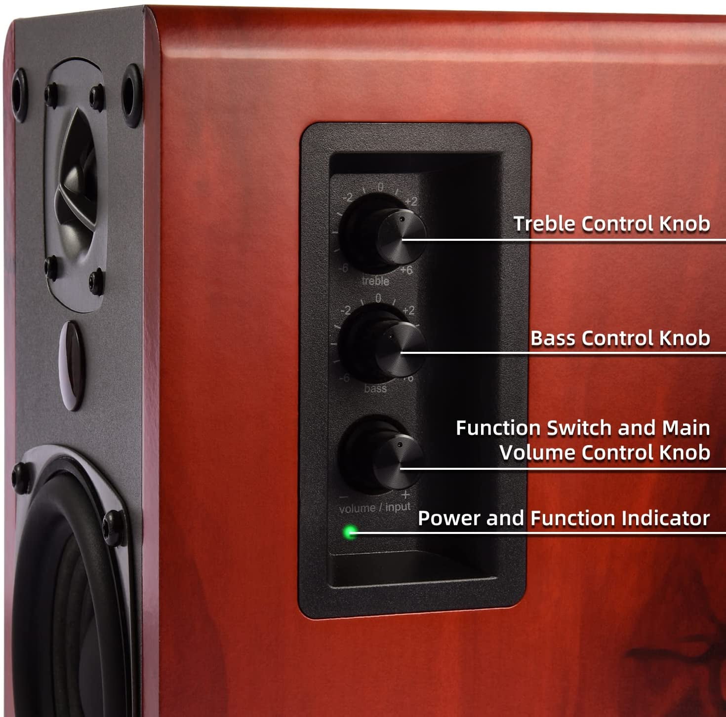 Singing Wood BT27 54 Watts Powered Bluetooth Bookshelf Speaker for Home, Studio Monitor, etc. - Walnut Wood Finish