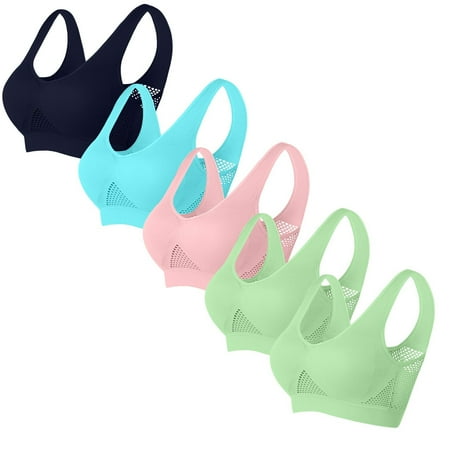 Ecqkame 5Pc Bras for Women No Underwire Push Up Bra Plus Size Solid Color Everyday Breathable Supportive Bra 5PC Navy B L on Clearance