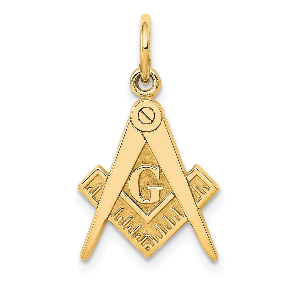 14K Solid Yellow Gold Masonic Pendant Mason Freemason Necklace Charm Men Women