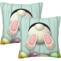 Easter Eggs Bunny Tail Throw Pillow Covers 18x18 Set of 2 Cute Rabbit Decorative Pillowcase Cushion Covers Soft Velvet Pillow Cases for Sofa Couch Bed Car Bedroom Spring Easter Decor