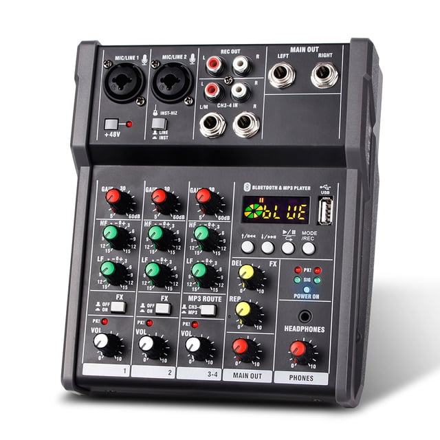 Consola mezcladora USB portátil de 4 canales Mezclador de audio digital compatible con BT
