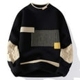 thumbnail image 2 of TFEOQRY Men's Crew Neck Sweater Color Block Vintage Loose Knit Long Sleeve Casual Pullover Fall Winter Warm Top Black-4, 2 of 5