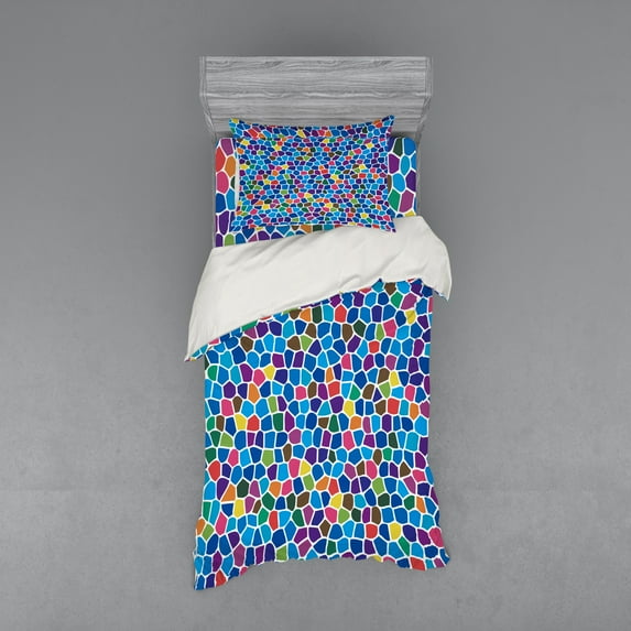 Ambesonne Colorful Bedding Set 3 Pcs, Vivid Mosaic Design, Twin XL, Multicolor