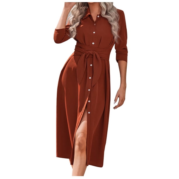 Vestidos Sólidos de Playa de Manga Larga Casual de Verano Para Mujer Beige Verde Odeerbi ODB116486