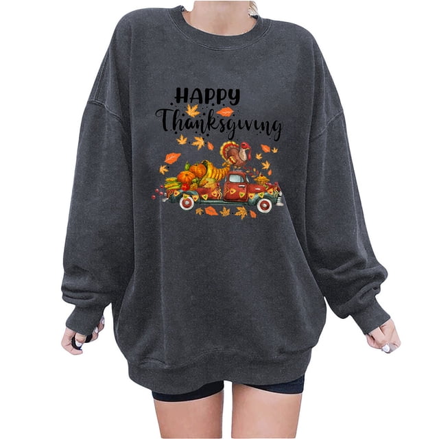 Hauts à Manches Longues pour Femmes Mode Décontractée Imprimé de l'Action de Grâce Blouse Ample à Manches Longues Col Rond Pull Décontracté