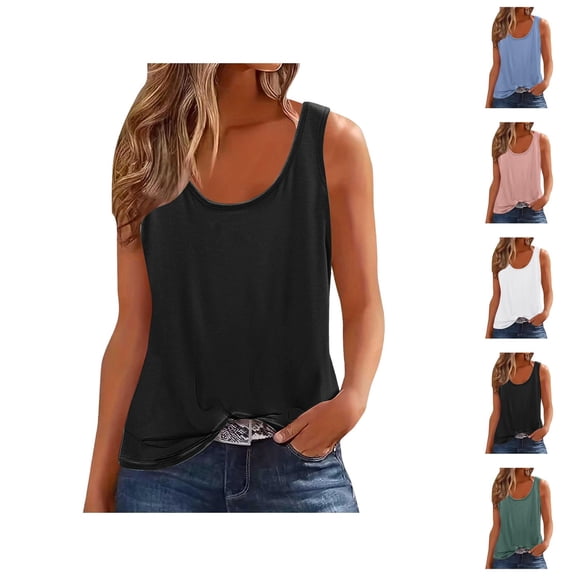 Tank Tops for Women Lightweight Loose Fit Scoop Neck Casual Plain Flowy Sleeveless Shirt Summer Outfits