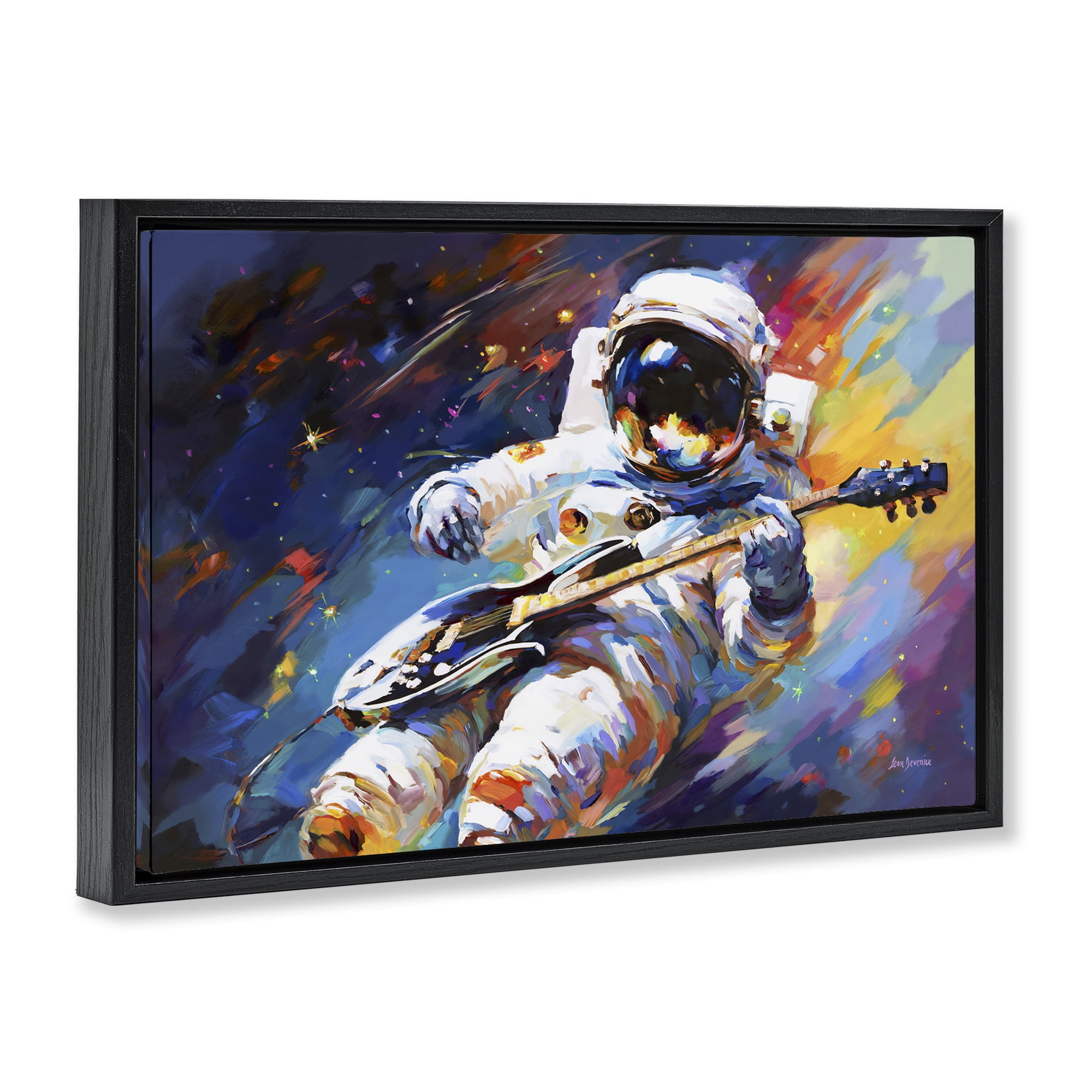Stupell Industries Melodies Beyond Earth Astrology & Stars Painting Black Floater Framed Canvas Art Print Wall Art, 31 x 21
