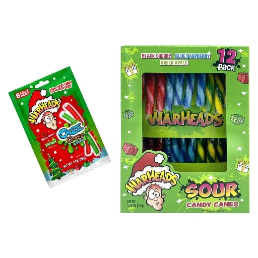 Warheads Sour Candy Bundle – Candy Canes & Ooze Chew Ropes, 2 Pack