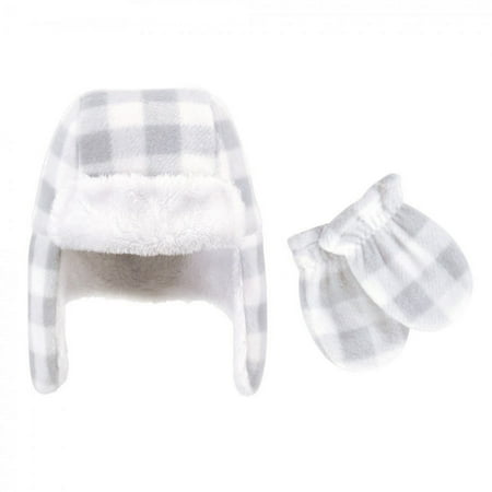 UPC: 0660168548907 | Hudson Baby Infant and Toddler Fleece Trapper Hat and Mitten 2pc Set  Gray White Plaid  0-6 Months