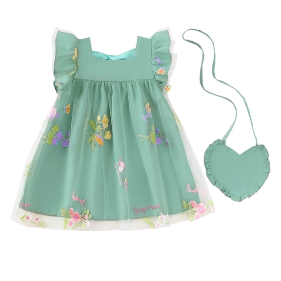 Baby Girls Clothes Toddler Girls Tulle Dress 3T Girls Summer Dress 4T Girls Sundress Sleeveless Dress with Cute Bag Green
