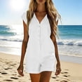thumbnail image 6 of purcolt Women Summer Shorts Rompers Short Sleeve Button Down Romper V Neck Wide Leg Jumpsuit, 6 of 7