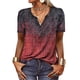 thumbnail image 1 of Mujer Verano Botón Cuello Camiseta Manga Corta Impreso Casual Suelto Jersey Top Vino Rojo XL, 1 of 5