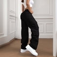 thumbnail image 4 of Nestiefly Baggy Cargo Pants Women Elastic Waist Hiking Athletic Straight Leg high Waisted Work Trousers with Multi-Pockets Black S, 4 of 4