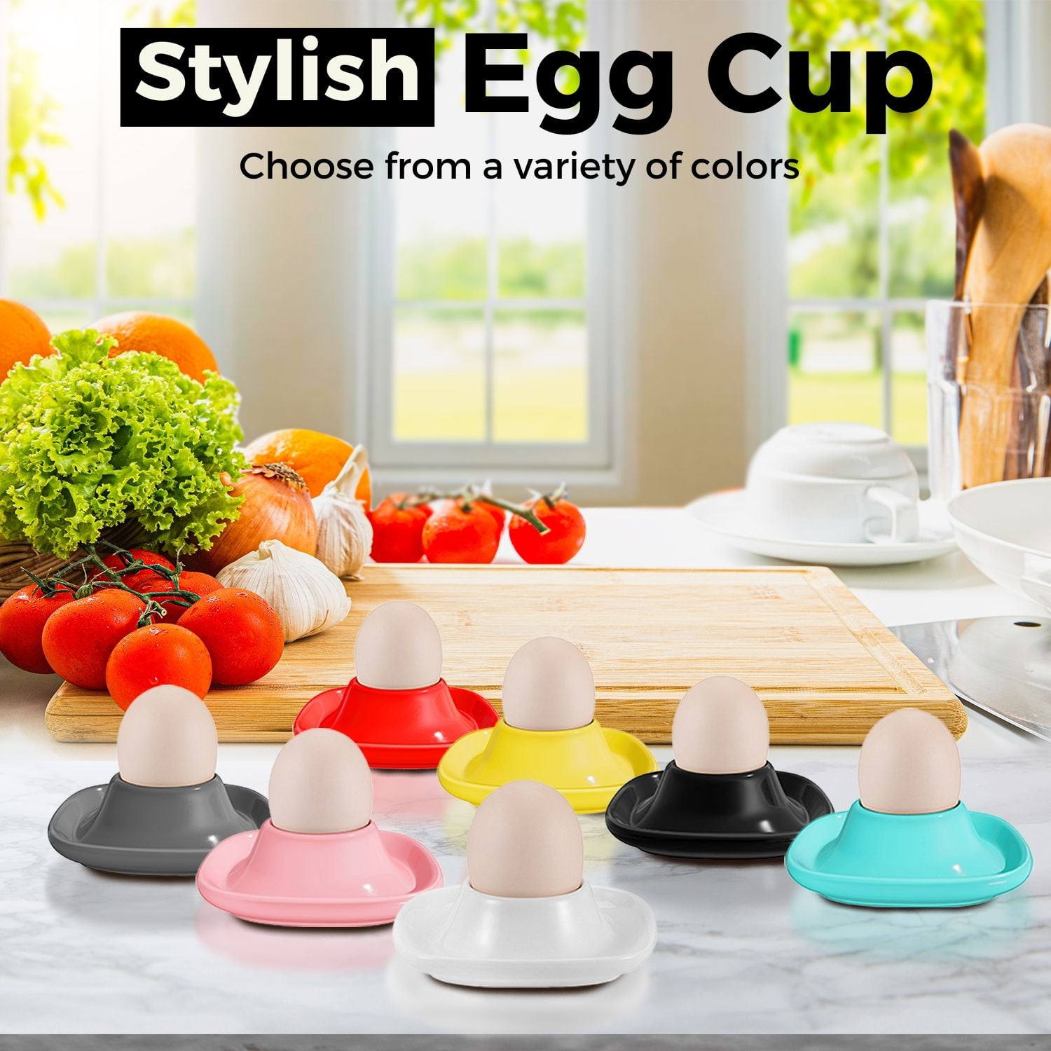 Ceramic Egg Cups Set of 4 Pack, Porcelain Hard Soft Boiled Egg Holder Keeper Container w/ Base, Stackable Serving Dish Plate Stand Serveware for Countertop Display Kitchen (White)