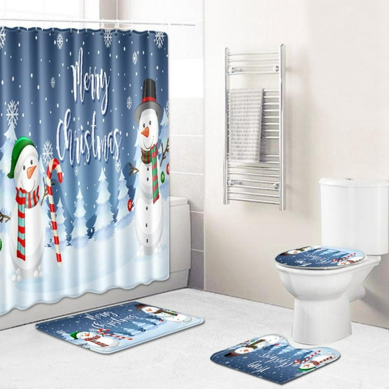 1/4pcs Purple Snowman Shower Curtain Set, Decorative Bathroom Set Including  Water-resistant Shower Curtain, Non-Slip Carpet, Toilet Cover, Bath Mat An