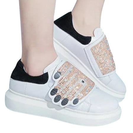 

Alueeu Women s casual shoes Women s Fashion Sports Shoes Stitching Rhinestone Casual Shoes Flat White Shoes