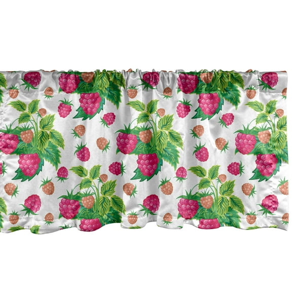 Ambesonne Fruit Window Valance, Raspberries and Green Leaves, 54" X 18", Green Magenta