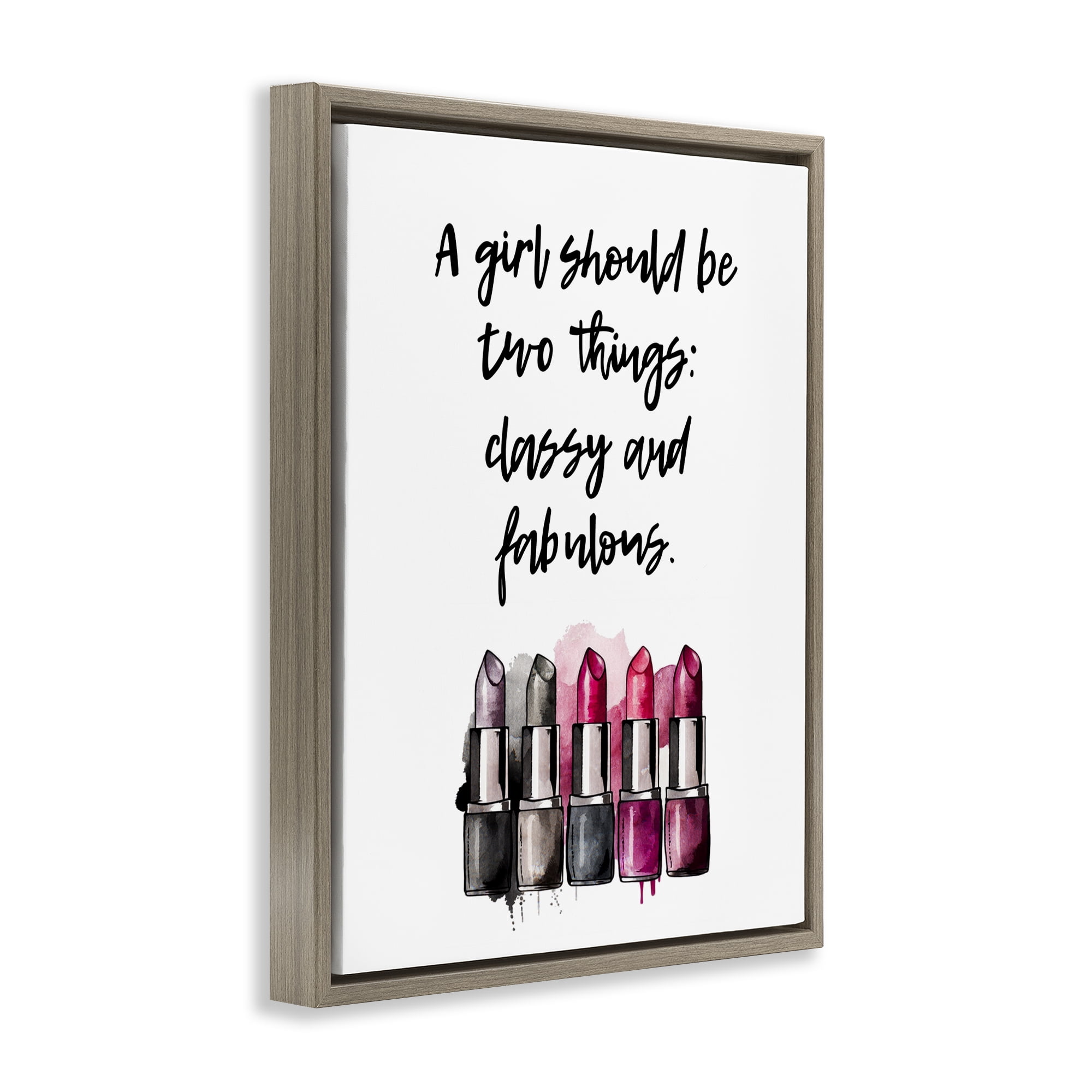 Stupell Industries Classy Fabulous Lipsticks Fashion Painting Brown Floater Framed Canvas Art Print Wall Art, 17 x 21