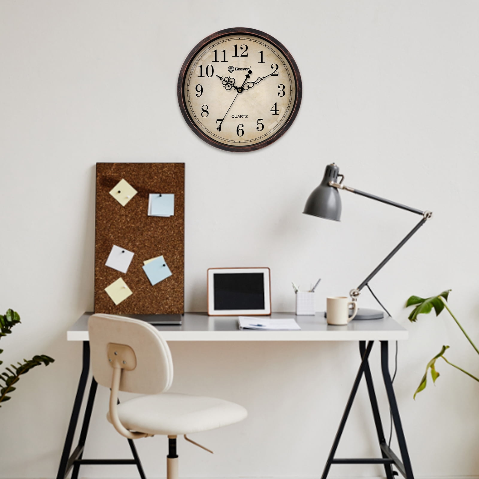 Geevon Vintage Wall Clock, Silent 12" Non Ticking Retro Round Clock Quartz Decorative Battery Operated Wall Clock for Kitchen, Office, Classroom, Bedroom, Living Room Decor