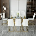thumbnail image 2 of LUFTUT 71" Glass Dining Table Set for 8, Modern Dining Table with Gold Legs and 8 Faux Leather Chairs, Rectangular Dining Table for Kitchen and Dining Room, 2 of 10