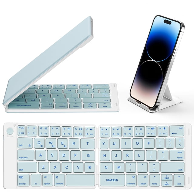 Teclado plegable Bluetooth Samsers de tamaño completo, ultradelgado, azul
