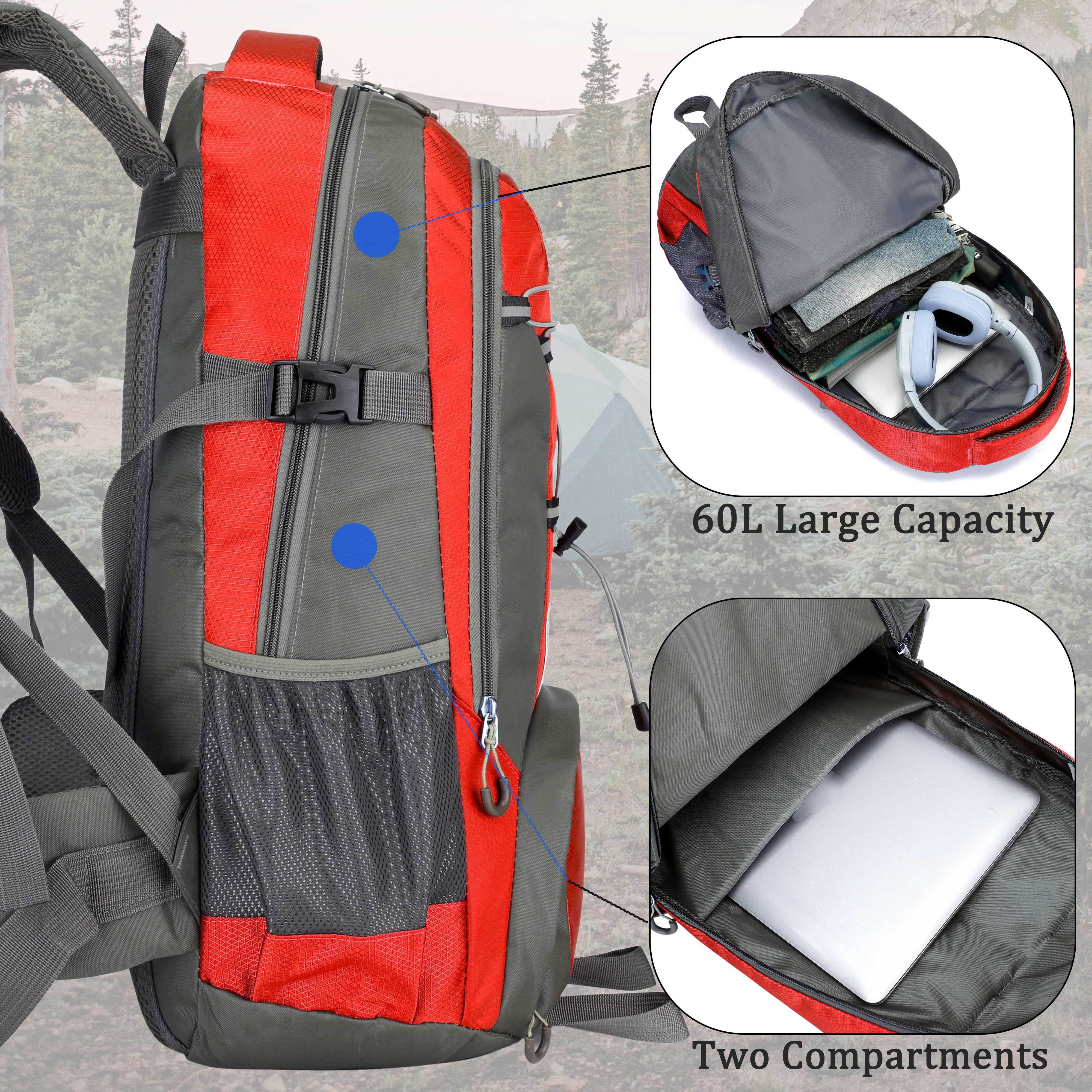 60L Lightweight Hiking Camping Backpack,Hunting Climbing Backpack for Outdoor,Backpack Water Resistant,Tactical Backpack for Men Women