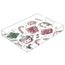 WOBOGO Acrylic Serving Trays 15.7x11.8 Inch Spill Proof Clear Decorative Organizer with Handle Christmas Pattern with Candy Canes