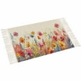 thumbnail image 2 of Pastoral Botanical Area Rug 3x5ft Woven Runner Rug,Watercolor Spring Summer Flowers Rustic Washable Living Room Hallway Bedroom Kitchen Carpet with Tassels,Indoor Outdoor Throw Door Mat for Entryway, 2 of 5