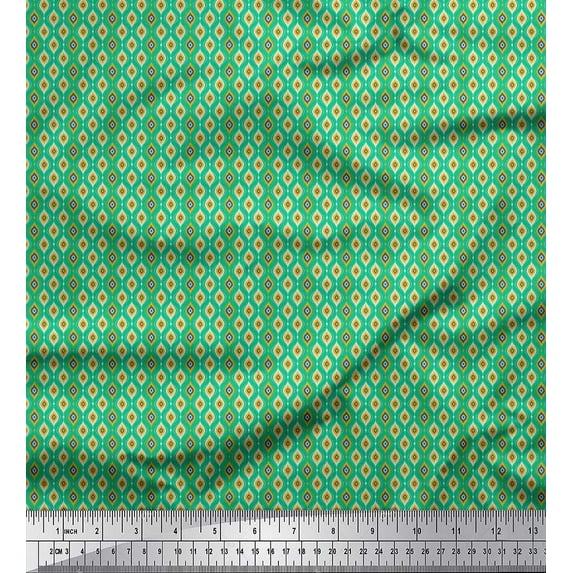 Soimoi Silk Fabric Ogee Small Printed Craft Fabric by The Yard 42 Inch Wide