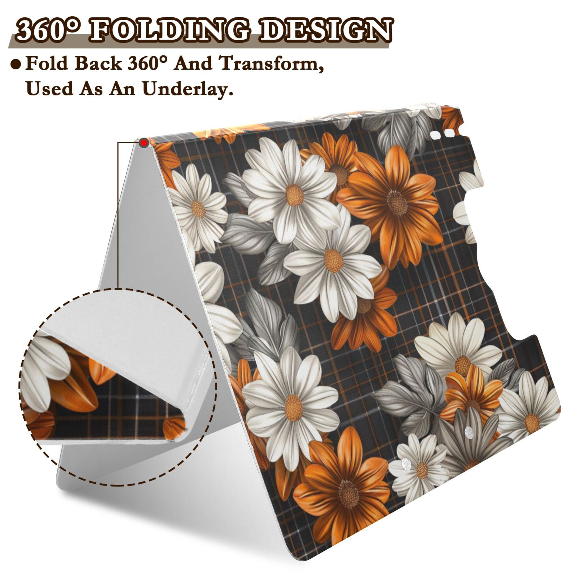 FORMRS A4 Clipboard Folder with Pen Holder Horizontal Foldable School Office Binder, Black Plaid Floral
