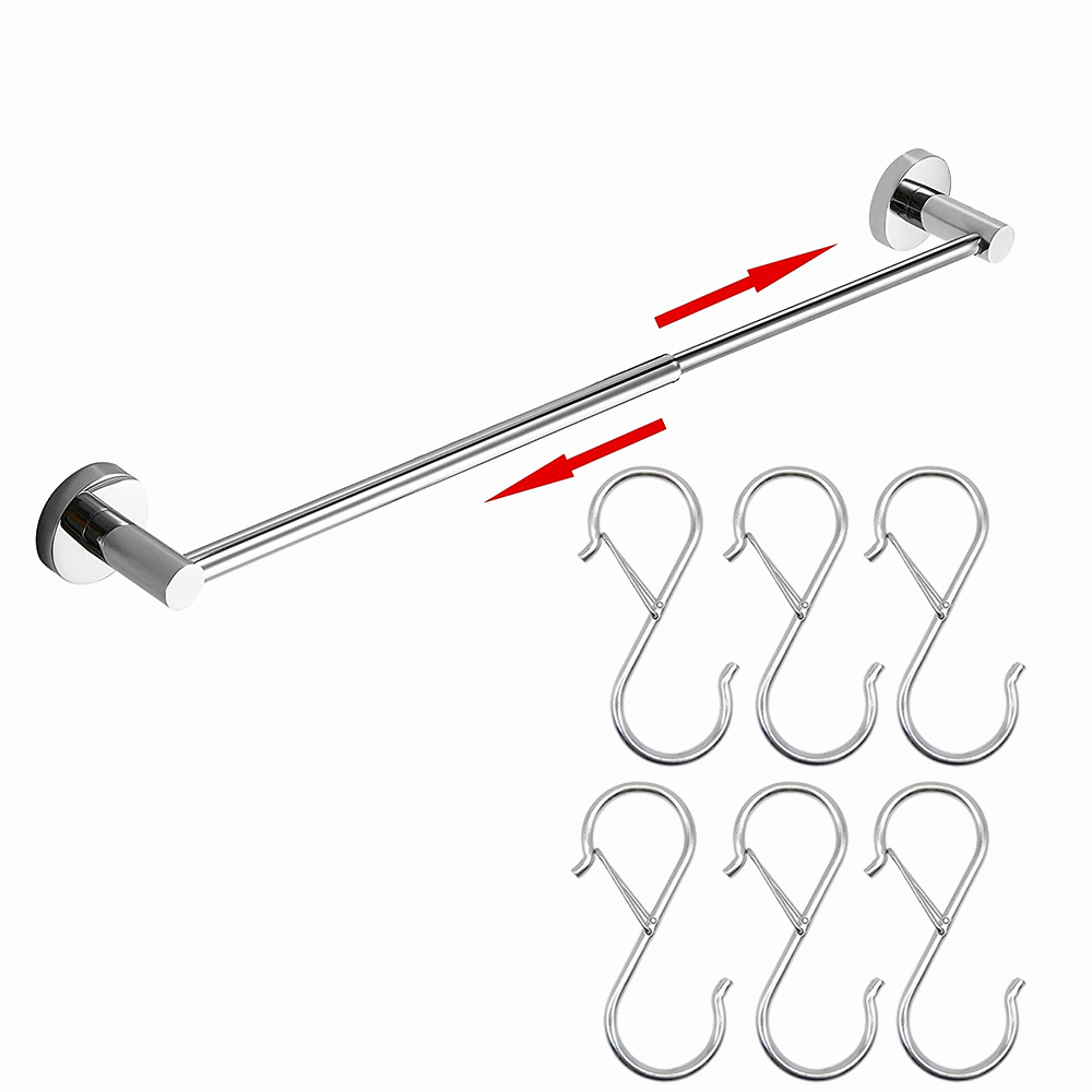 Chok Stainless Steel Adjustable Towel Bar Chrome for Bathroom Kitchen Wall Mounted with 6Pcs