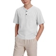 thumbnail image 3 of MKOSPLRT Boys Henley Shirts 5-15Y Kids Basic Solid Tops Short Sleeve Button Up T Shirts Lightweight Summer Tees with Pocket, 3 of 10
