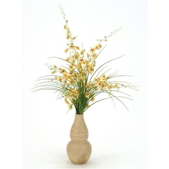 Distinctive Designs International  6133 Gold Silk Oncidium Orchids- Grass In Aged Almond Rio Vase