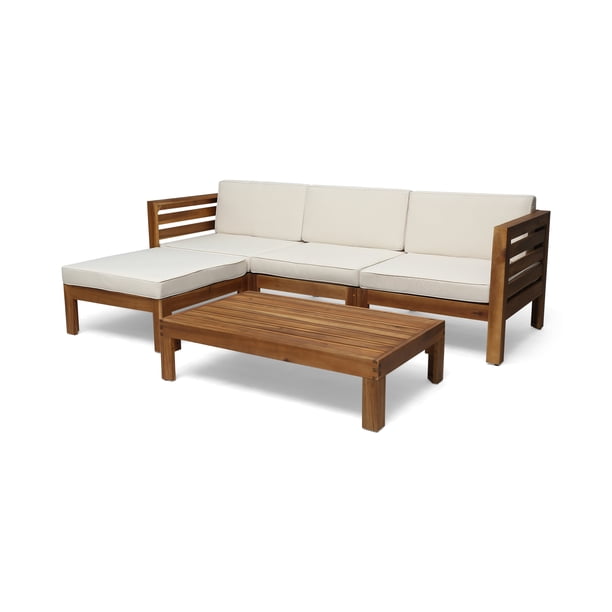 Alice Outdoor 5 Piece Acacia Wood Sofa Set, Teak and Beige