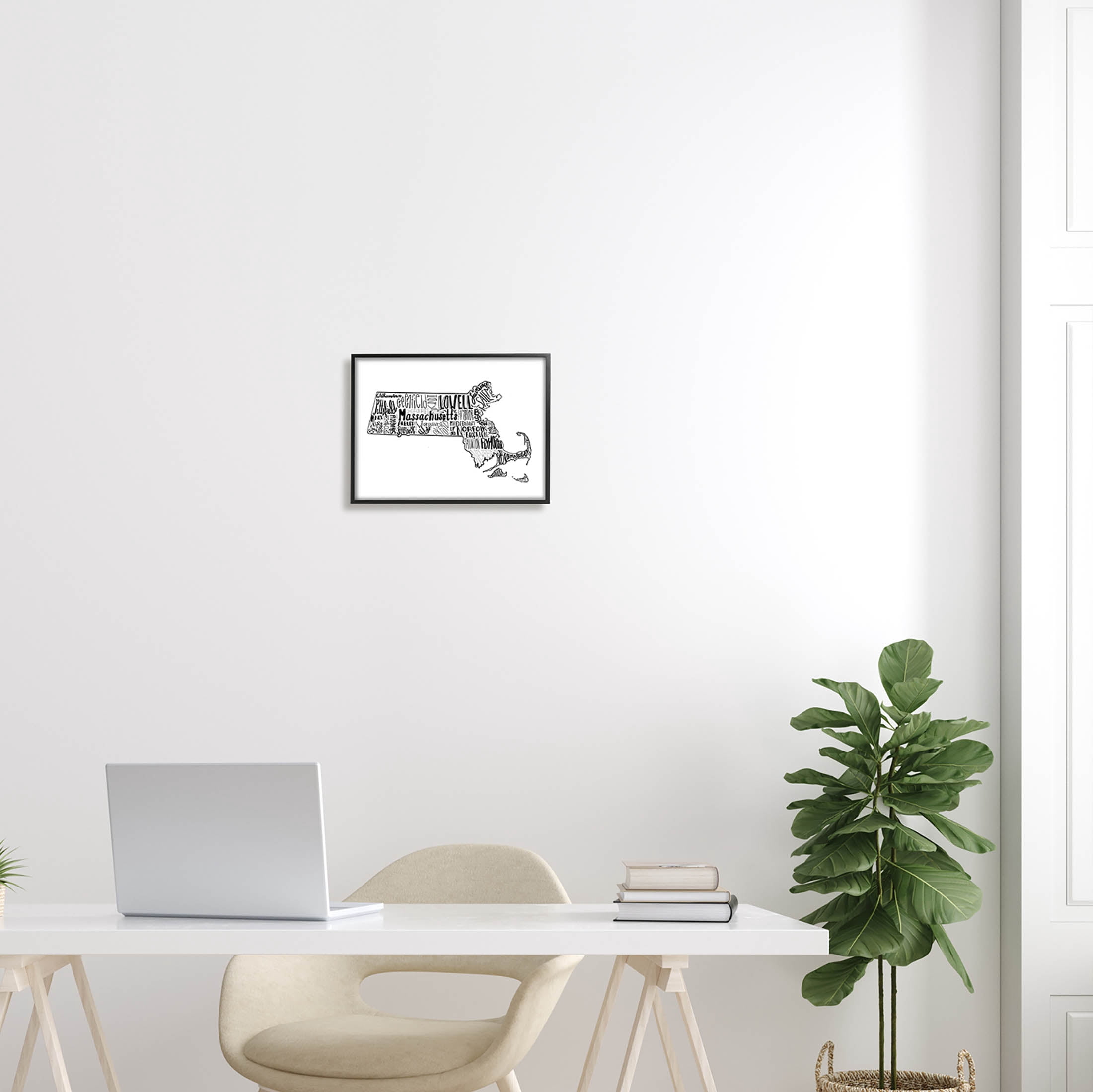 Stupell Industries Massachusetts State Cities Typography Graphic Art Black Framed Art Print Wall Art, Design by The Saturday Evening Post