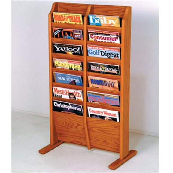 Wooden Mallet  Cascade Free Standing 14 Pocket Magazine Rack in Medium Oak