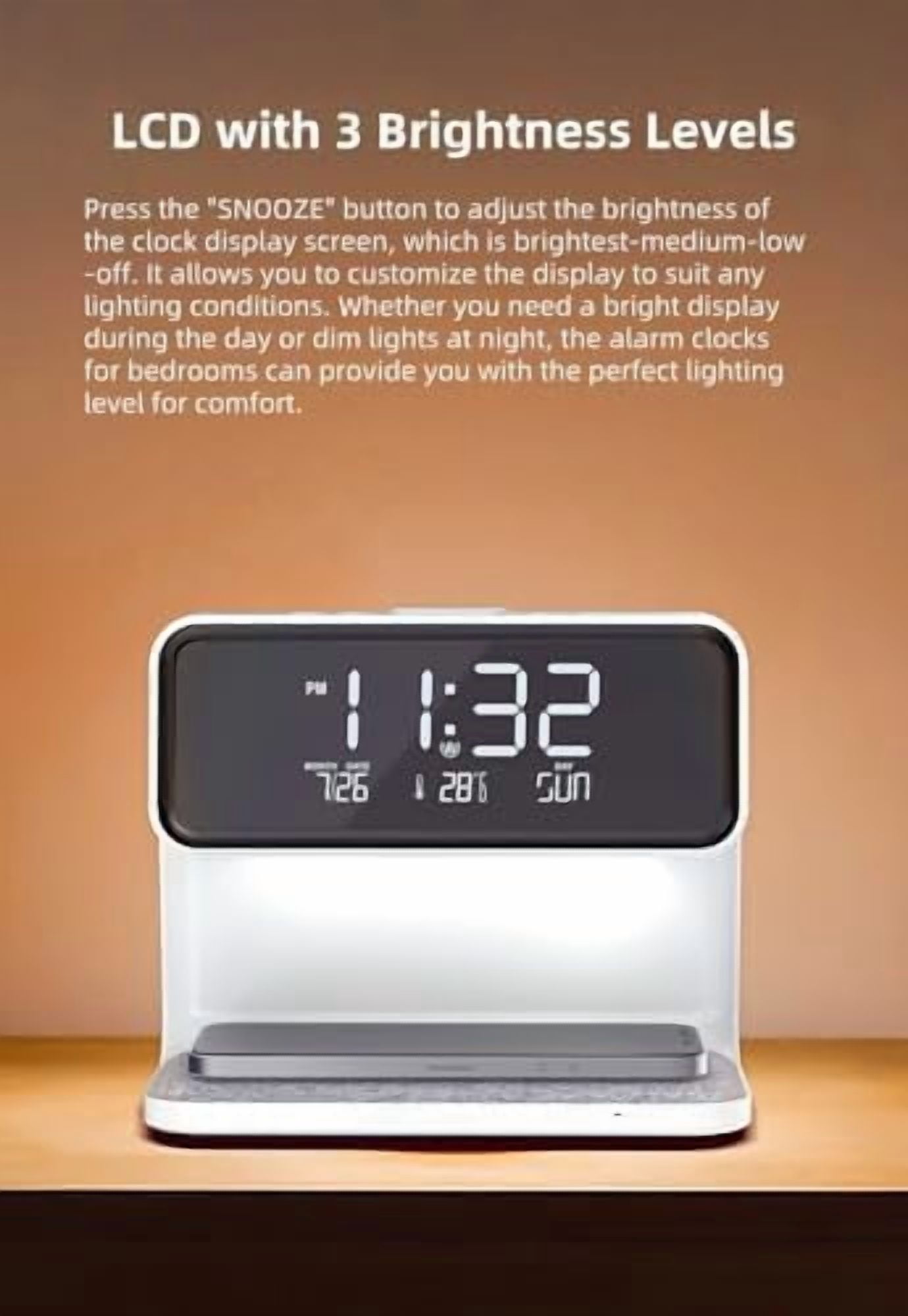 15W Wireless Charger Bedside Lamp Digital Clock, Alarm Clock Three-Speed Dimming Warm Night Light Atmosphere Smart Calendar Desk Lamp Gifts for Birthday/Christmas/Family/Friends