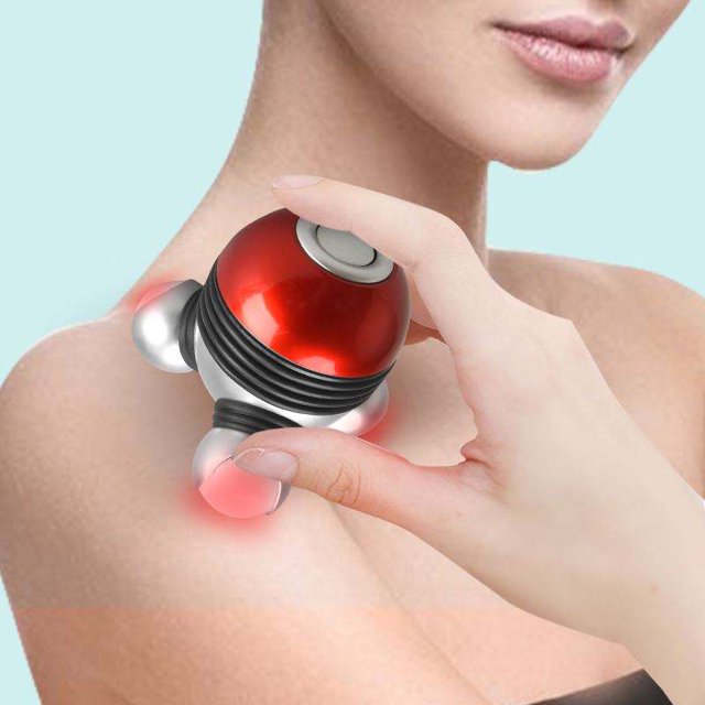 Mini masajeador, pequeño y fácil de usar, masajeador vibratorio a pilas, masaje relajante para cuello, hombros, piernas, alivia la tensión, ilumina los nodos de masaje Rojo Verde